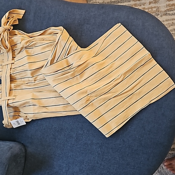 J.Jill Dark Yellow Stripe Emelie Linen Stretch Wide Leg Cropped Pant - Picture 4 of 6